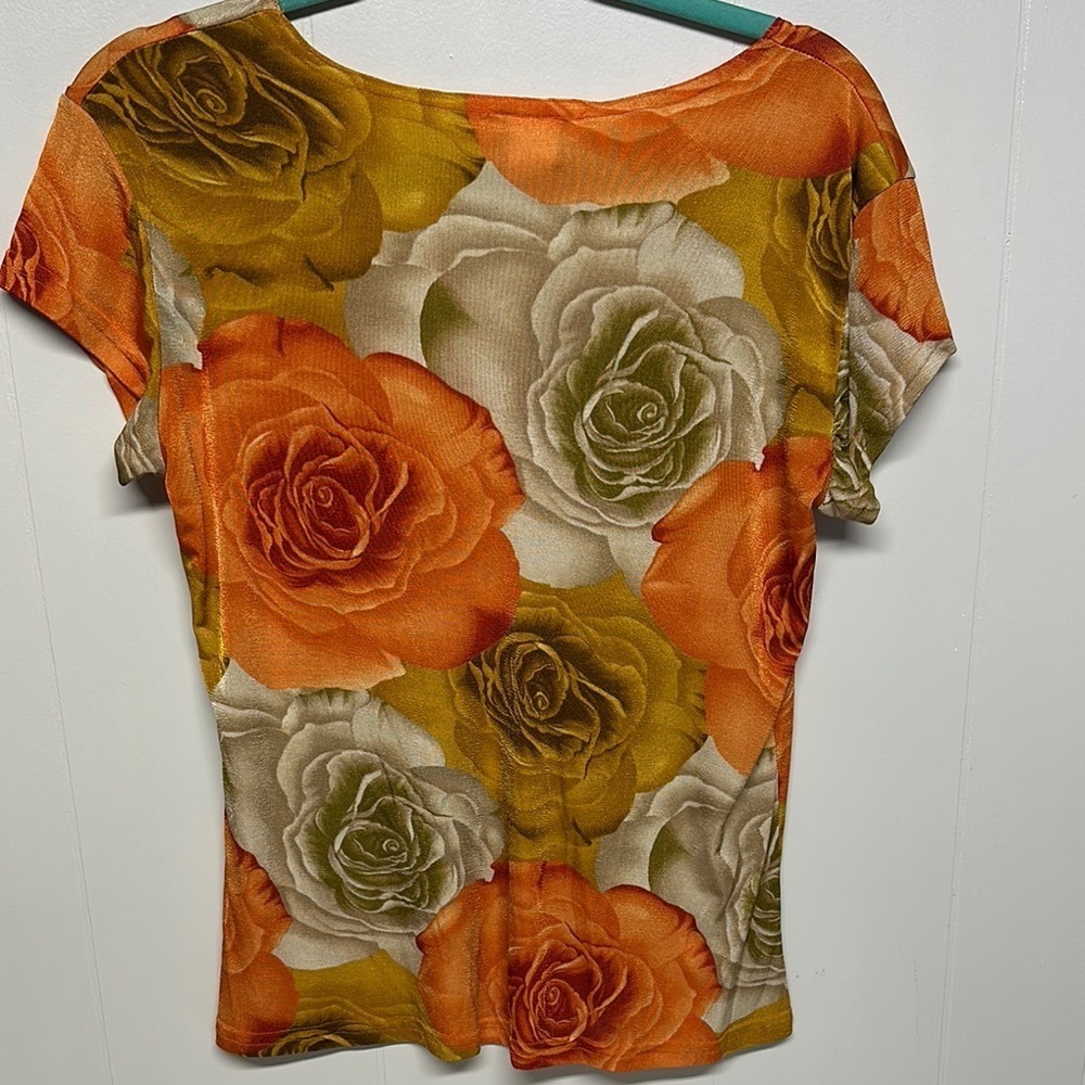 Susan Lawrence Orange Gold Fitted Cap Sleeve Blouse - Picture 5 of 8